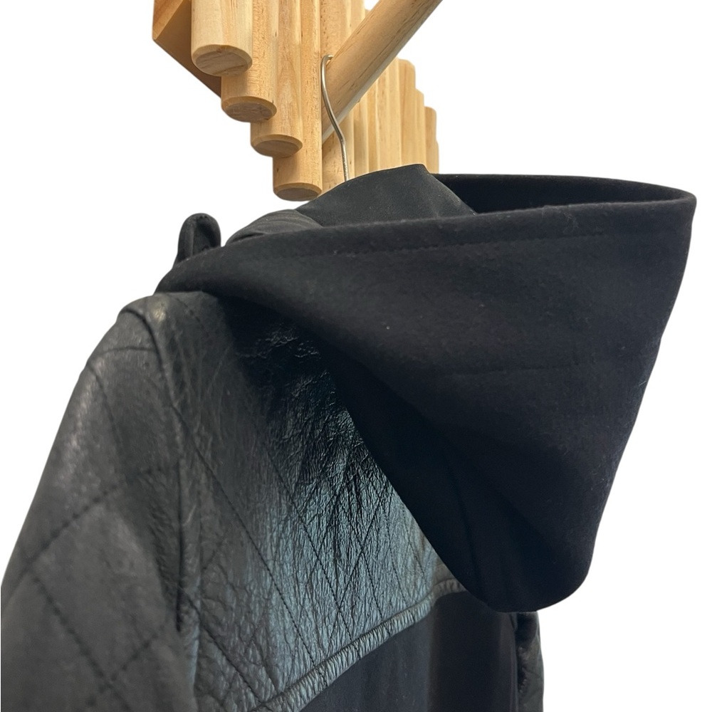 Theory NWT Hooded Marimba Wool Coat with Leather Sleeves Size Small - Picture 12 of 16